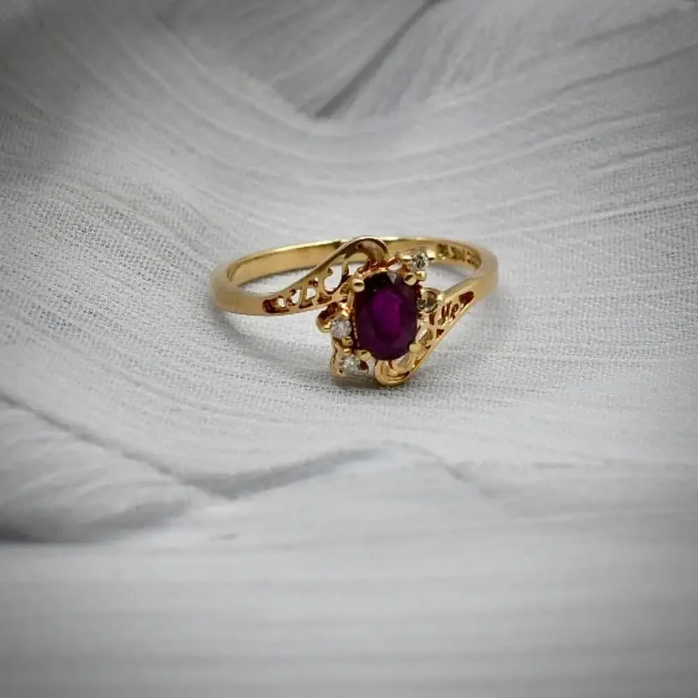 Vintage IGC 14K Yellow Gold Natural Pink Spinel White Sapphire Ring 6.25 2.14G